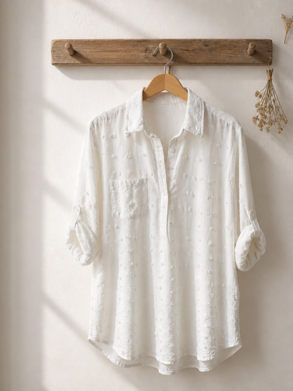 Women’s Cream Midi Shirt Dress - Classic Lightweight Button-Front